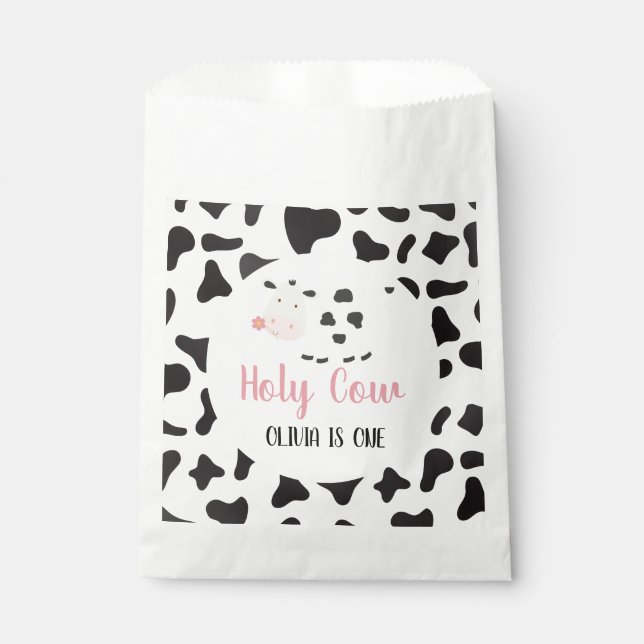 Holy Cow Pink Daisy Cow Print Birthday Favour Bags (Front)