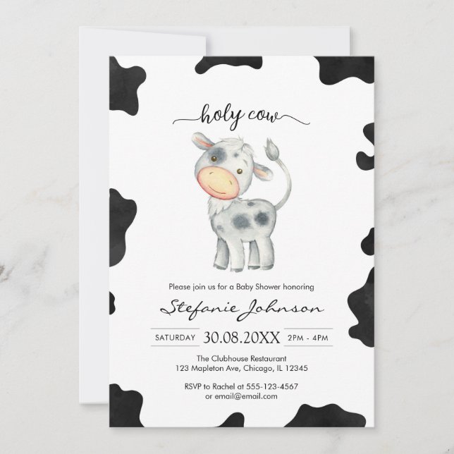 Holy Cow Pink Floral Cowgirl Baby Shower Invitation (Front)