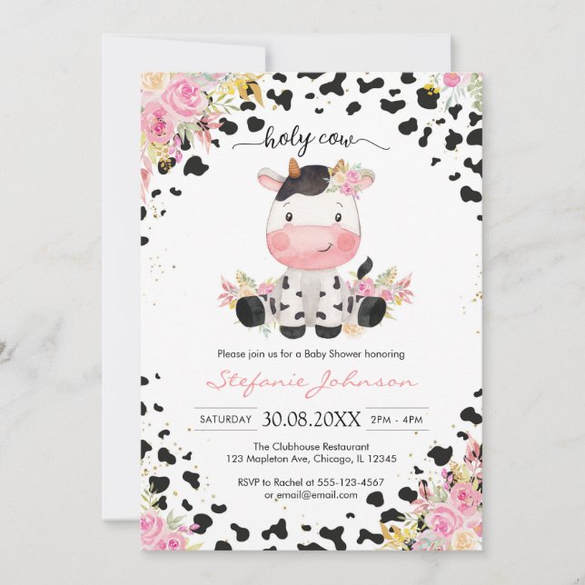 Holy Cow Pink Floral Cowgirl Baby Shower Invitation (Front)