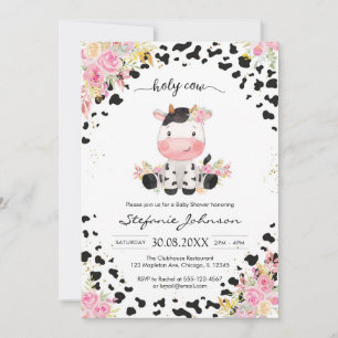 Holy Cow Pink Floral Cowgirl Baby Shower Invitation