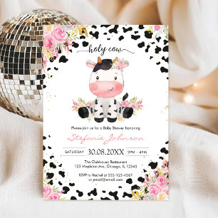Holy Cow Pink Floral Cowgirl Baby Shower Invitation