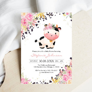 Holy Cow Pink Floral Cowgirl Baby Shower Invitation
