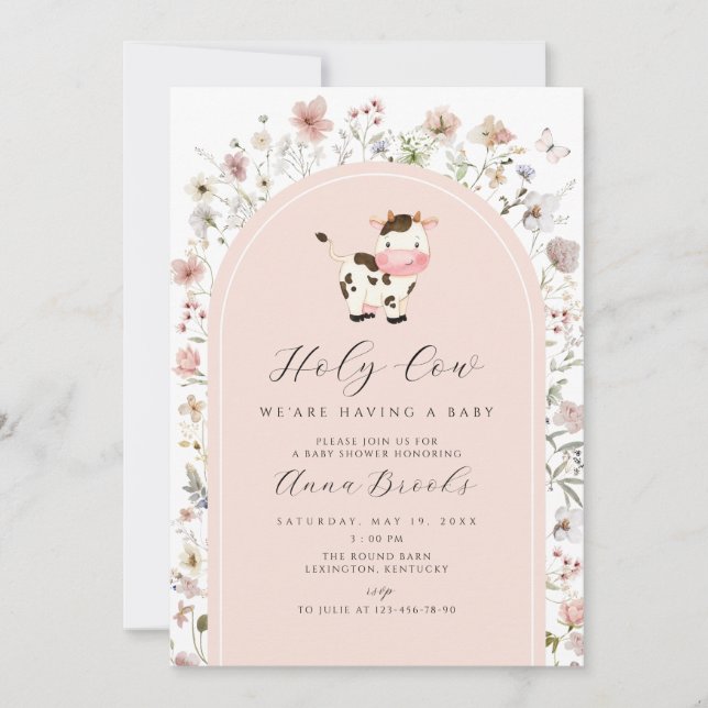 Holy Cow Pink flowers Girl Baby Shower Invitation (Front)