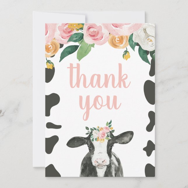 Holy Cow Pink Gingham floral Birthday Thank You Card (Front)
