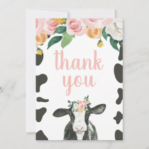 Holy Cow Pink Gingham floral Birthday Thank You Card