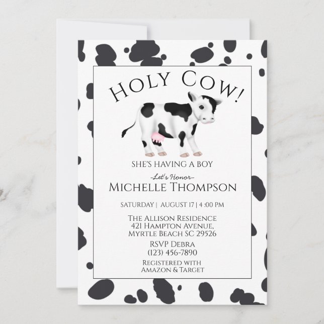 Holy Cow Print Boy Baby Shower   Invitation (Front)