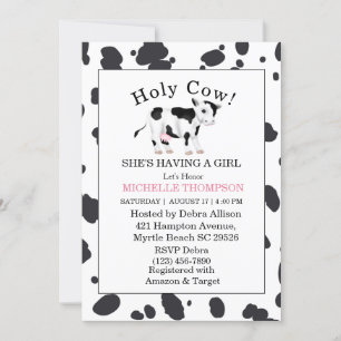Holy Cow Print Girl Baby Shower   Invitation
