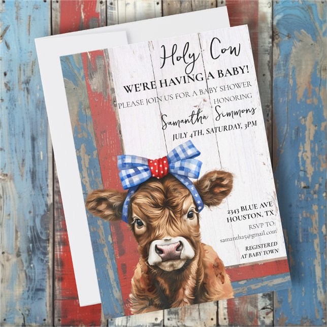 Holy Cow Red White Blue Highland Calf Baby Shower  Invitation (Creator Uploaded)