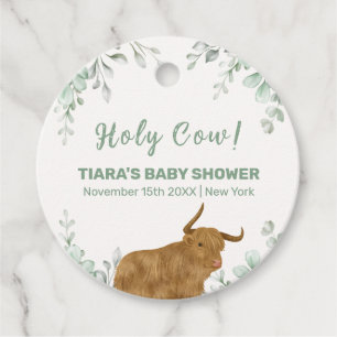 Holy Cow Rustic Boho Greenery Baby Shower Favour Tags