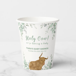 Holy Cow Rustic Boho Greenery Baby Shower Paper Cups