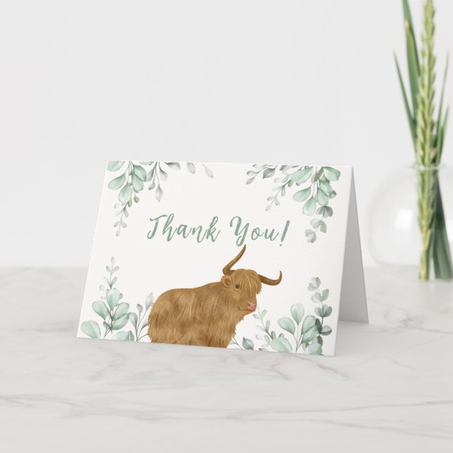 Holy Cow Rustic Boho Greenery Baby Shower  Thank You Card (Front)