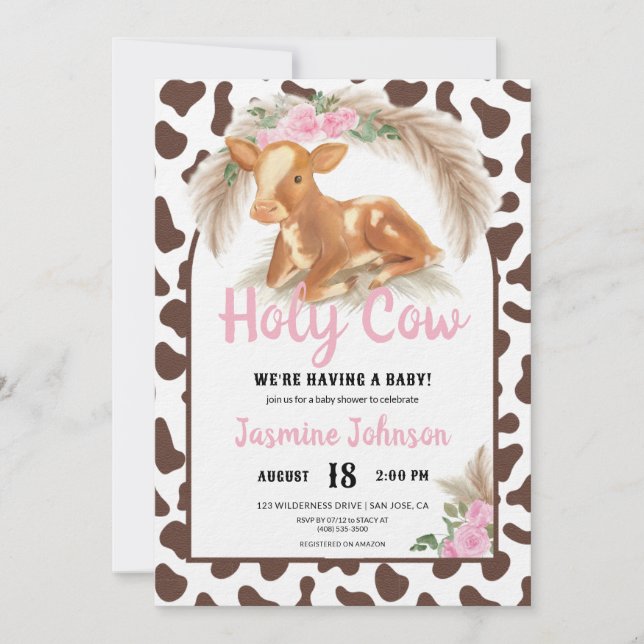 Holy Cow Rustic Country Floral Calf Baby Shower Invitation (Front)