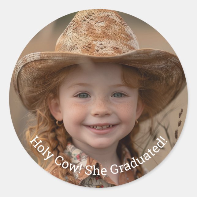 Holy Cow! She/He Graduated Photo Classic Round Sticker (Front)