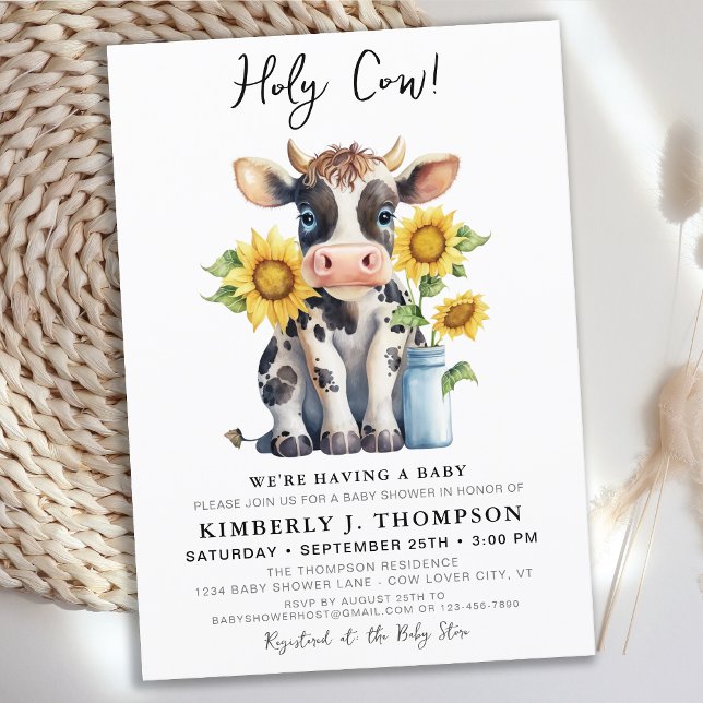 Holy Cow Sunflowers Simple Modern Farm Baby Shower Invitation (Creator Uploaded)