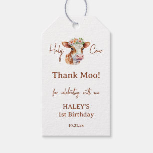 Holy Cow Thank Moo Brown Print 1st Baby Birthday G Gift Tags