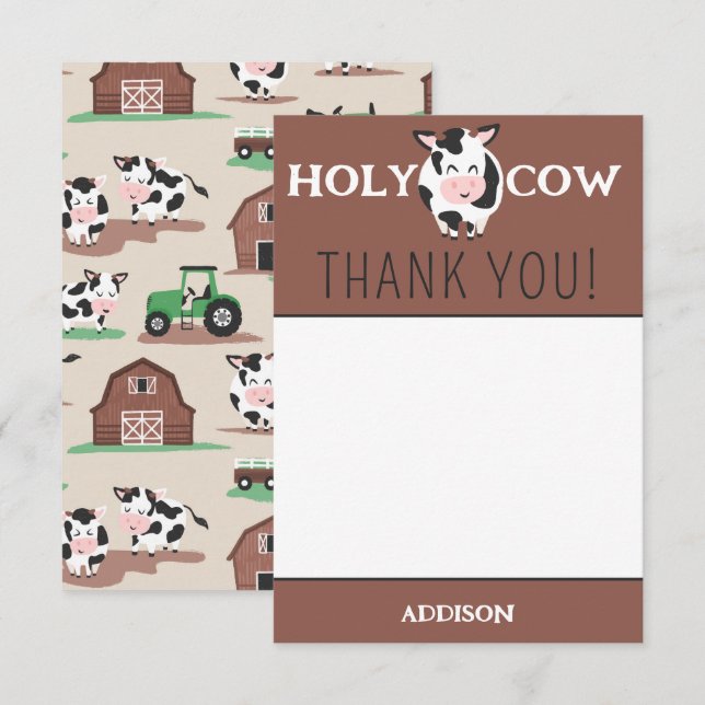 Holy Cow Thank You Farm Animal Party Card (Front/Back)