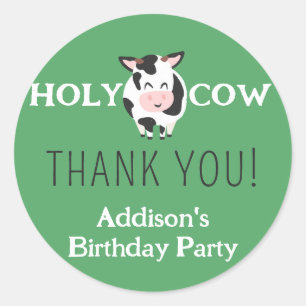 Holy Cow Thank You Farm Animal Party Classic Round Sticker