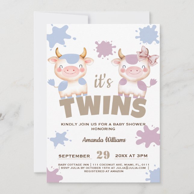 Holy cow twins girl boy baby shower  invitation (Front)