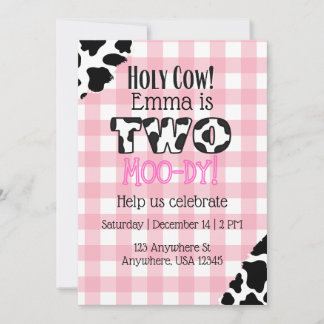 Holy Cow Two Moo-dy Birthday Invitation