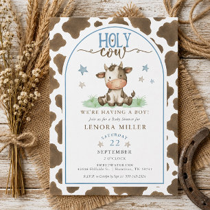 Holy Cow Watercolor Brown Cow Print Baby Shower Invitation