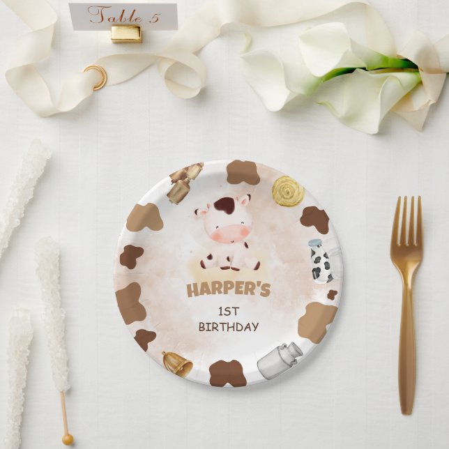 Holy cow watercolor cute birthday  paper plate (Wedding)