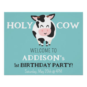 Holy Cow Welcome To Birthday Party Farm Poster