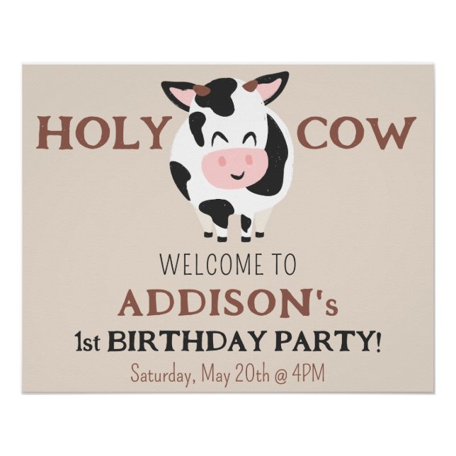 Holy Cow Welcome To Birthday Party Farm Poster (Front)