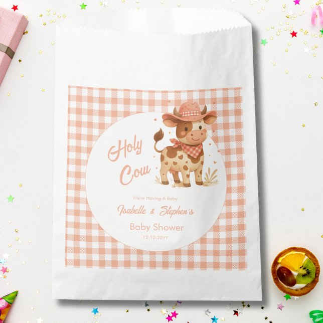 Holy Cow We're Having A Baby Rustic Peach Plaid  Favour Bags (Creator Uploaded)