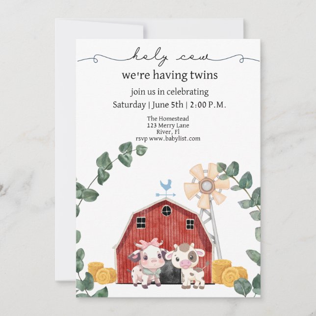 Holy Cow, we're having twins baby shower Invitation (Front)