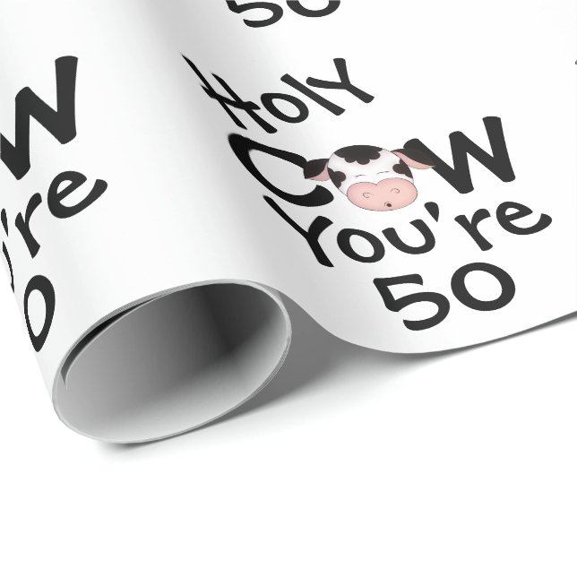 Holy Cow You're 50 Humourous Birthday Black n Whit Wrapping Paper (Roll Corner)