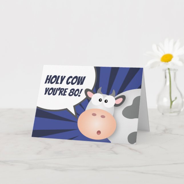 Holy Cow You're 80 Funny Cute Happy 80th Birthday Card (Small Plant)