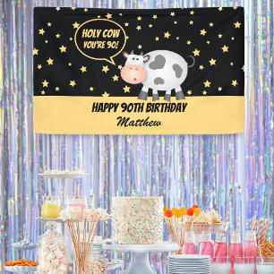 Holy Cow You're 90 Funny Cute Happy 90th Birthday Banner