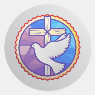 Holy Cross and Dove Classic Round Sticker