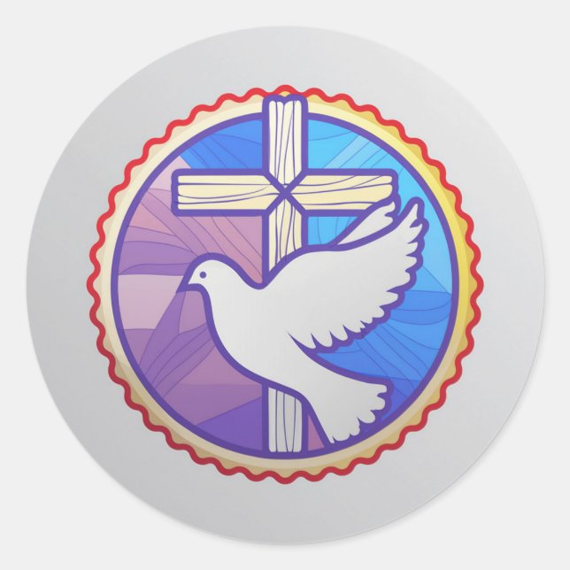 Holy Cross and Dove Classic Round Sticker (Front)