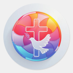 Holy Cross and Dove Classic Round Sticker