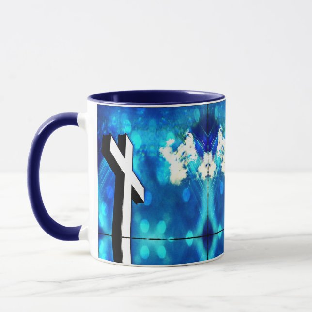 Holy Cross Blue Sky Sparkle  Ceramic Tile Mug (Left)