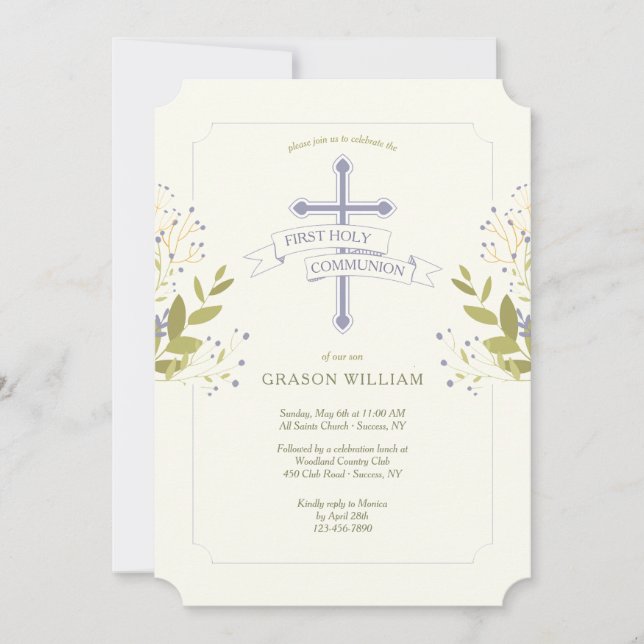 Holy Cross First Holy Communion Blue Invitation (Front)