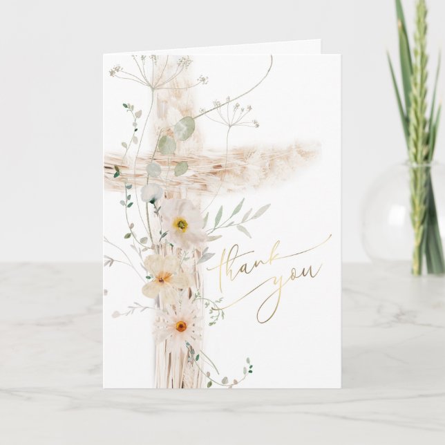 Holy Cross floral religious event Thank You Card (Front)