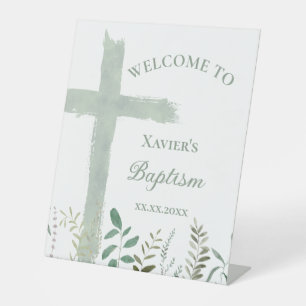 Holy Cross greenery Baptism Pedestal Sign