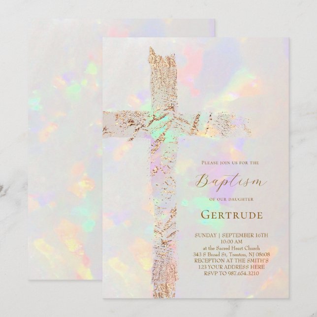 holy cross opal design Baptism Invitation (Front/Back)