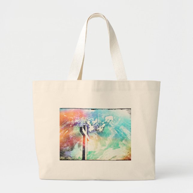 Holy Cross Pastel Distressed Large Tote Bag (Front)