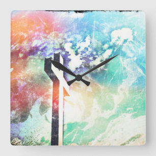 Holy Cross Pastel Distressed Square Clock