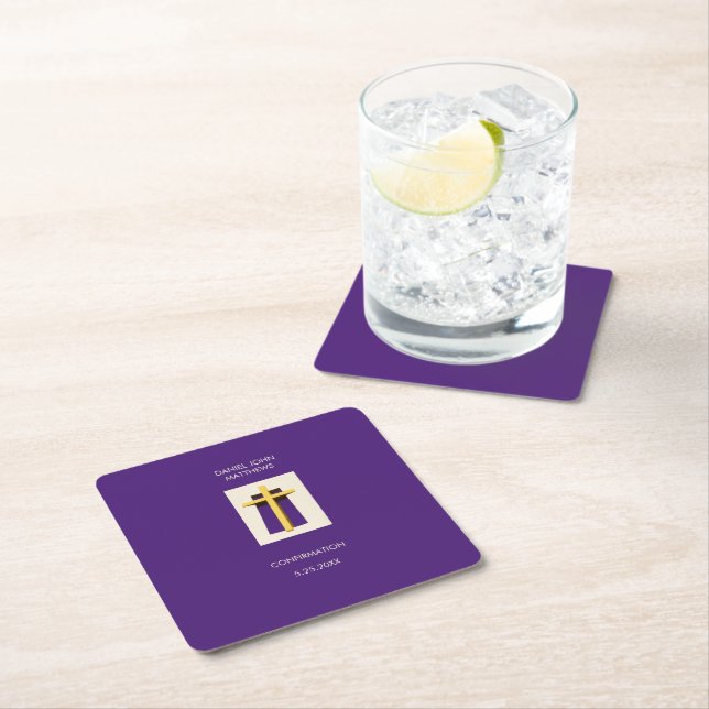 Holy Cross Purple Religious Party   Square Paper Coaster (Insitu)