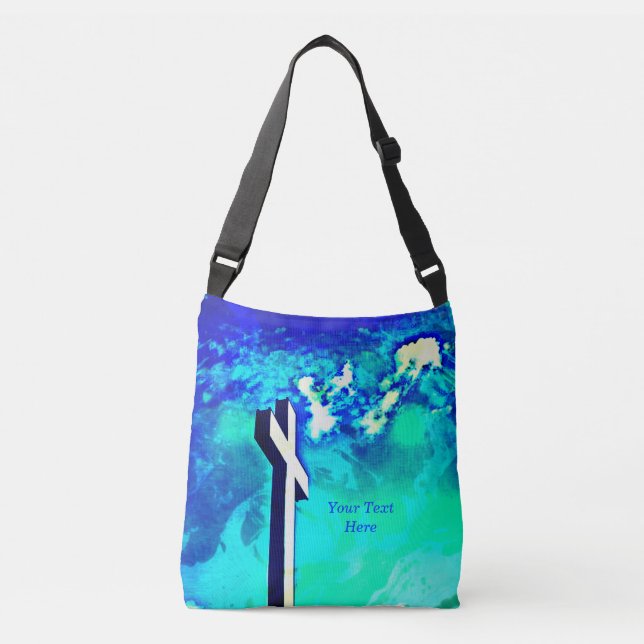 Holy Cross Sapphire Blue N Aqua Crossbody Bag (Front)