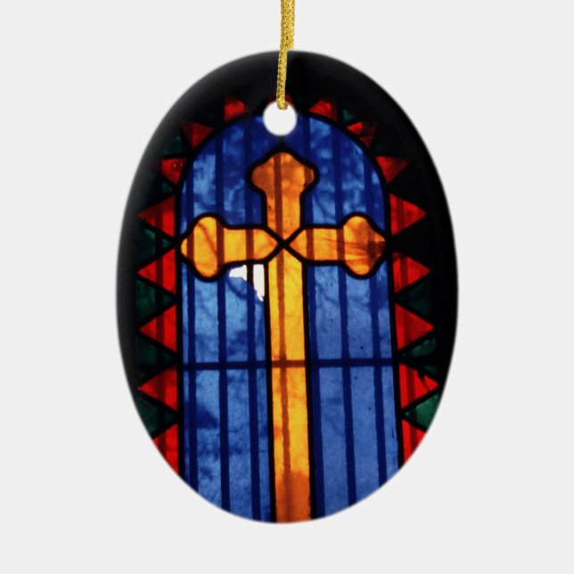 Holy Cross Stained Glass Pere Lachaise, Paris Ceramic Tree Decoration (Front)