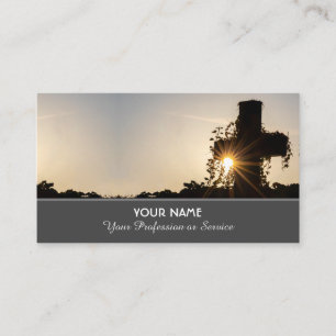Holy cross with golden sunset for morticians business card