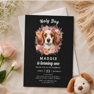 Holy Dog, I'm One! Dog Girl 1st Birthday Invitation