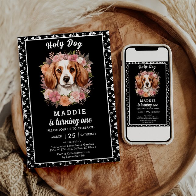 Holy Dog, I'm One! Dog Girl 1st Birthday Invitation (Creator Uploaded)