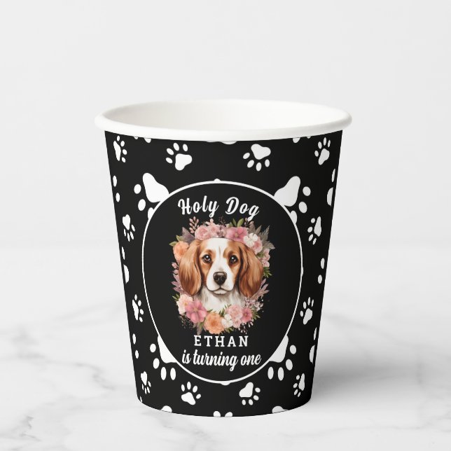 Holy Dog, I'm One | Dog Girl 1st Birthday Paper Cups (Front)