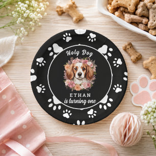 Holy Dog, I'm One Dog Girl 1st Birthday Paper Plate